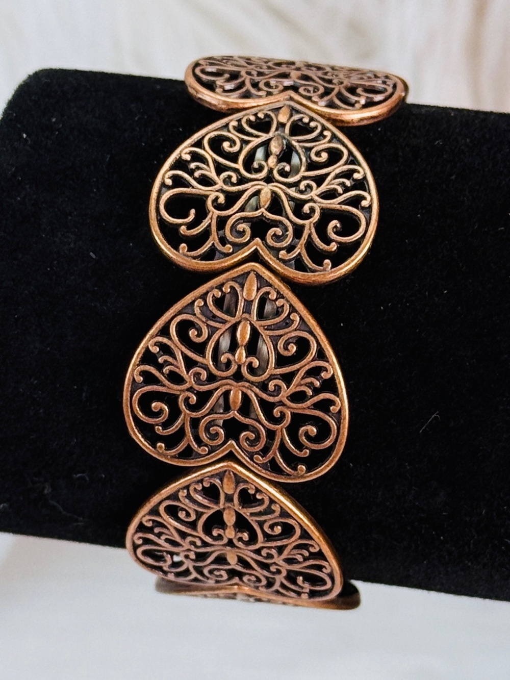 Copper tone Heart Filigree Stretch Bracelet - Picture 14 of 14